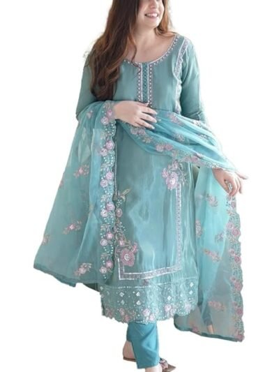 Fashion Basket Silk Wine Embroidered Kurta Set with Duptta for Women