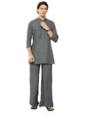 See Designs Men's Long Sleeve Curved Hem Mandarin Collar Rayon Solid Pathani Sets