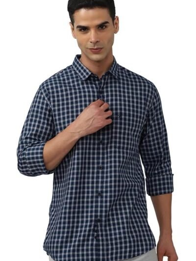 Peter England Men's Slim Fit Full Sleeve Checkered Casual Shirt | 100% Cotton | Premium Twill Weave