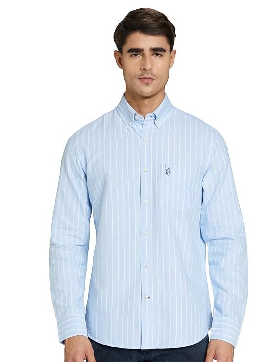 U.S. POLO ASSN. Men's Yarn Dyed Oxford Stripe Spread Collar Full Sleeve Shirts
