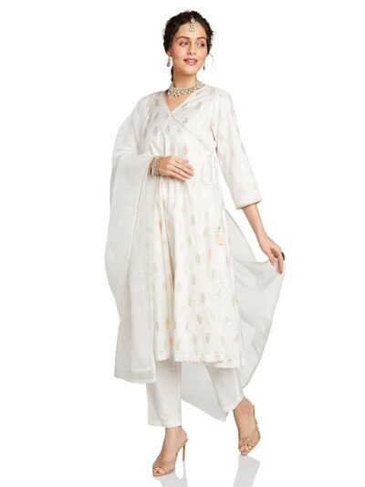 Amazon Brand - Myx Women's Embroidered Anarkali Kurta Set with Organza Dupatta in Chanderi Blend | Latest Design | Available in Plus Sizes