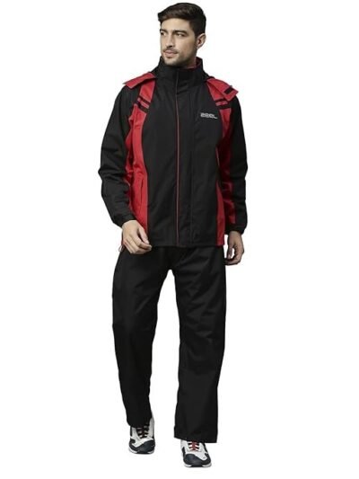 ZEEL Rain Coat for Men Waterproof for Bike Riders with Adjustable Hood along with inner pockets,Waterproof Raincoat with Polyester Jacket,Pants and Waterproof Drawstring Bag