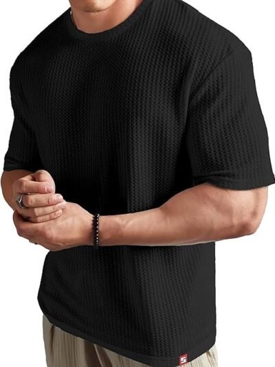 SHODOX Mens Solid Dotted Unique Design Oversized Tshirt for Men - Round Neck Loose Fit Drop Shoulder Mens T-Shirt