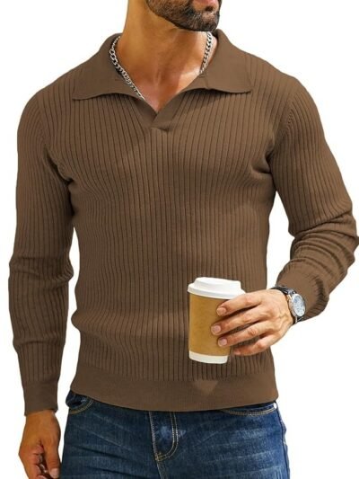 DENIMHOLIC Men's Cotton Full Sleeve Collar Polo Sweater for Men, Rib Knitted Sweaters for Men Winter