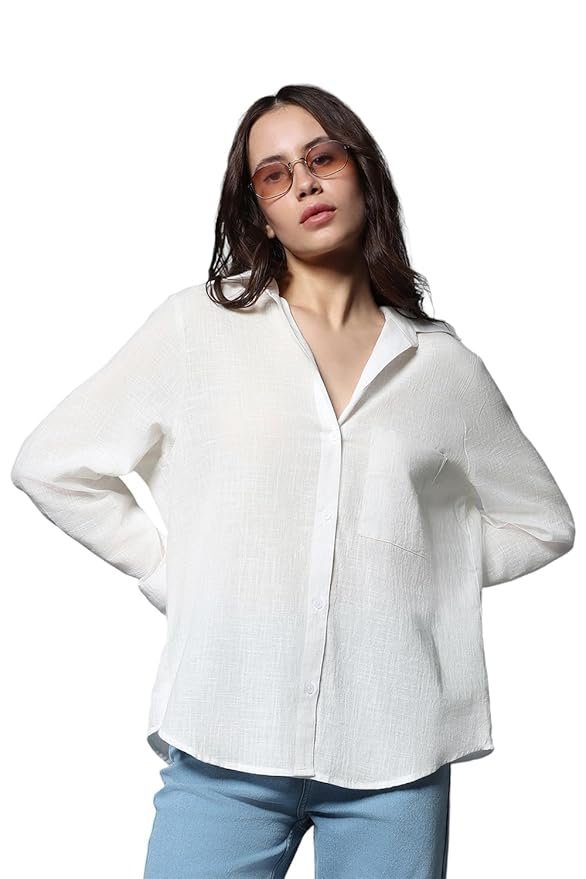 HIGH STAR Women's Cotton Oversized Fit Shirt
