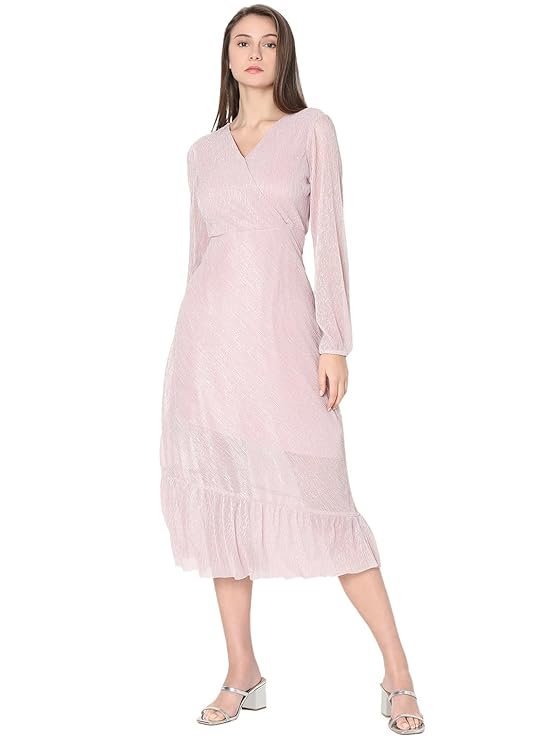 VERO MODA Women Striped Ruffled A-Line Midi Dress