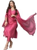 GoSriKi Women's Cotton Blend Floral Straight Kurta with Pant & Dupatta