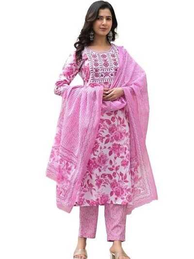 KLOSIA Women's Viscose Embroidery Floral Printed Anarkali Kurta And Pant Set With Dupatta | Kurta Set | Ethnic Set | Dupatta Set | Wedding Suit | Suit Set |