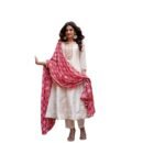 GEETHA CREATION Classic Red & Ivory Ethnic Dress for Women – Embroidered Silk Ensemble with Dupatta