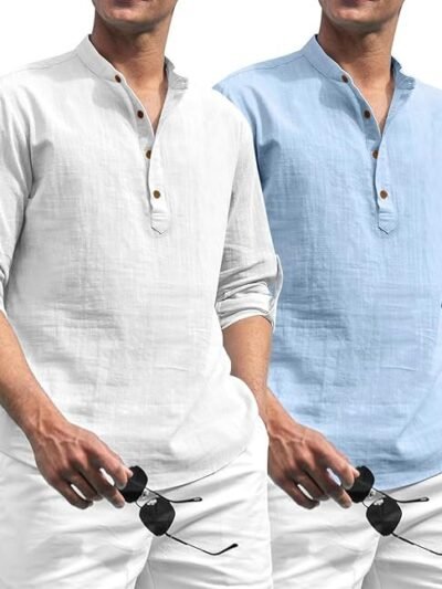 Zombom Combo of Men's Solid Cotton Blend Full Sleeve Straight Kurta Shirt