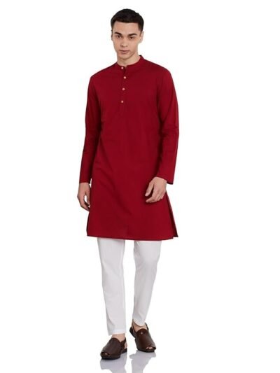Amazon Brand - Symbol Men's 100% Cotton Solid Long Length and Pant Set