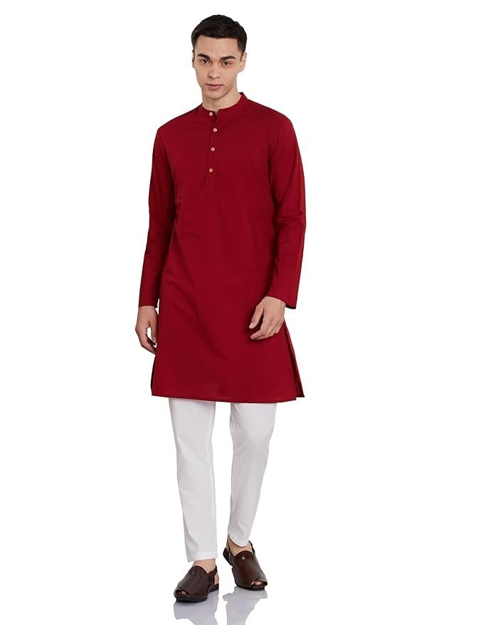 Amazon Brand - Symbol Men's 100% Cotton Solid Long Length and Pant Set