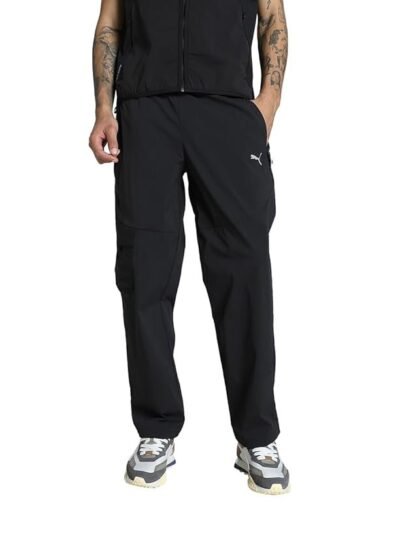 Puma Men Mid Rise, Relaxed Cargo Pants, Black, XL,