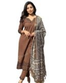 ADINATH-TRADERS Women Pure Cotton Brown Kurti Pant Dupatta Set