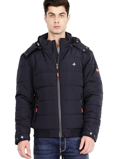 HIVER Men's Nylon Jacket Water Proof Full-Sleeved Winter Jacket with Hood For Minus Degree