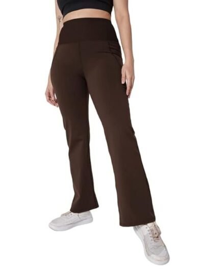 BlissClub Ultimate Flare Pants for Women Upto 5'4 ft | Ribbed Waistband, 4 Pockets | High Waist Trousers and Formal Pants for Office wear