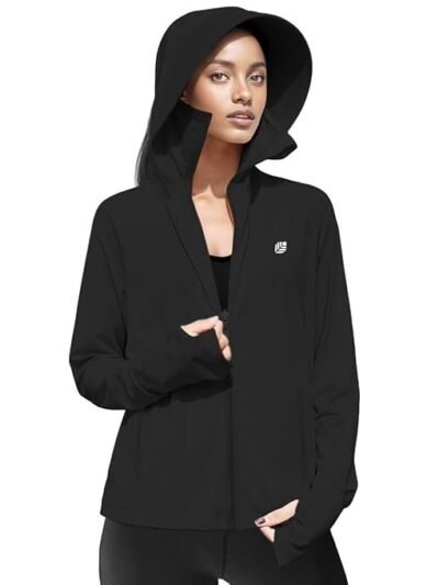 Venzina® Women's UPF 50+ Lightweight Athletic Jacket UV Sun Protection Full Zip Cooling Hoodie Long Sleeve Sunscreen Protective Clothing for Women for Outdoor Hiking, S-XL